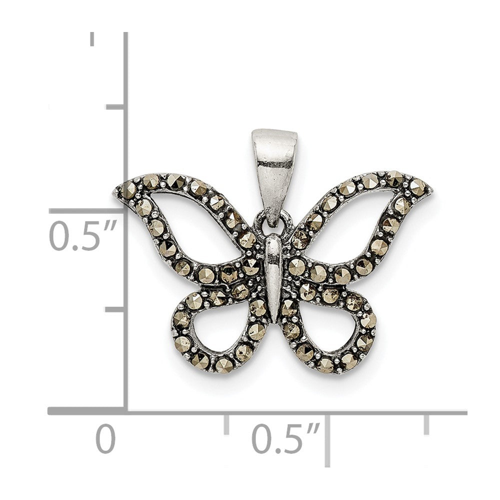 FJC Finejewelers 925 Sterling Silver Antiqued Polished Marcasite Butterfly Charm 17 x 19 mm