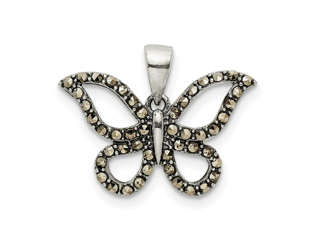 FJC Finejewelers 925 Sterling Silver Antiqued Polished Marcasite Butterfly Charm 17 x 19 mm