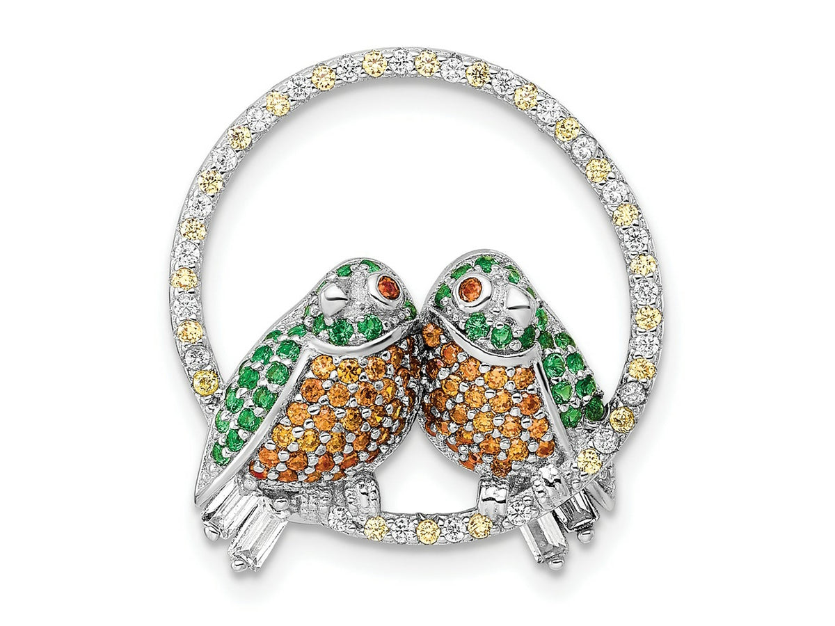FJC Finejewelers 925 Sterling Silver Rhodium Plated CZ Birds on Perch Chain Slide 22 x 20 mm