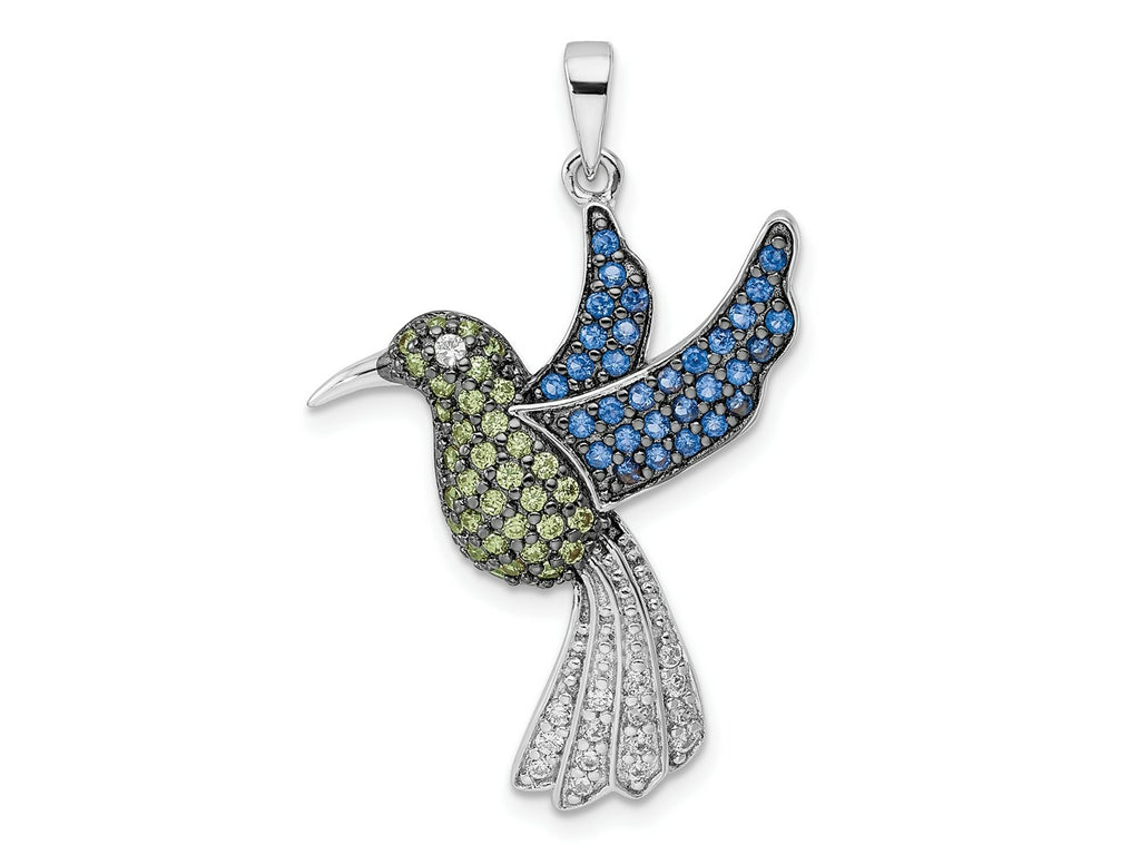 FJC Finejewelers 925 Sterling Silver Blk/White Rhodium Platedd Multicolor CZ Hummingbird Charm 36 x 23 mm
