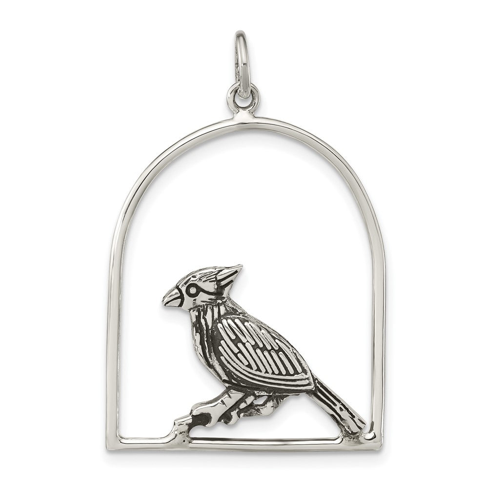 FJC Finejewelers 925 Sterling Silver Antiqued Bird on Branch in Cage Charm 37 x 24 mm