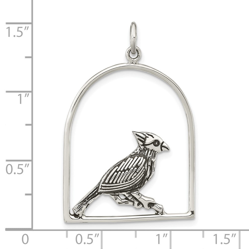 FJC Finejewelers 925 Sterling Silver Antiqued Bird on Branch in Cage Charm 37 x 24 mm