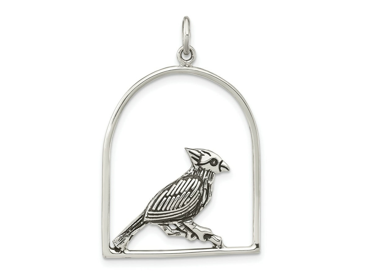 FJC Finejewelers 925 Sterling Silver Antiqued Bird on Branch in Cage Charm 37 x 24 mm