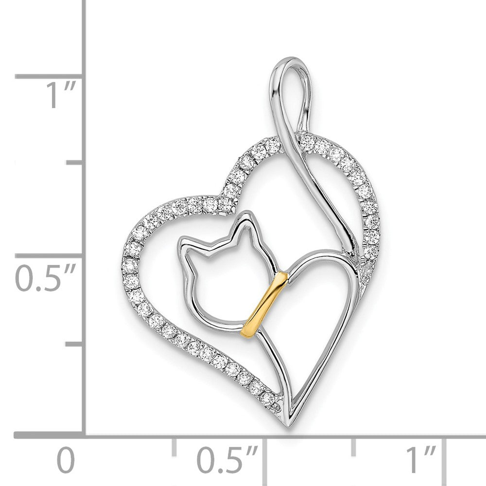 FJC Finejewelers 925 Sterling Silver Gold-tone CZ Cat in Heart Charm 26.58 mm x 19.14 mm