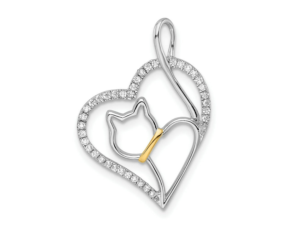FJC Finejewelers 925 Sterling Silver Gold-tone CZ Cat in Heart Charm 26.58 mm x 19.14 mm
