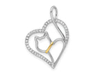 FJC Finejewelers 925 Sterling Silver Gold-tone CZ Cat in Heart Charm 26.58 mm x 19.14 mm