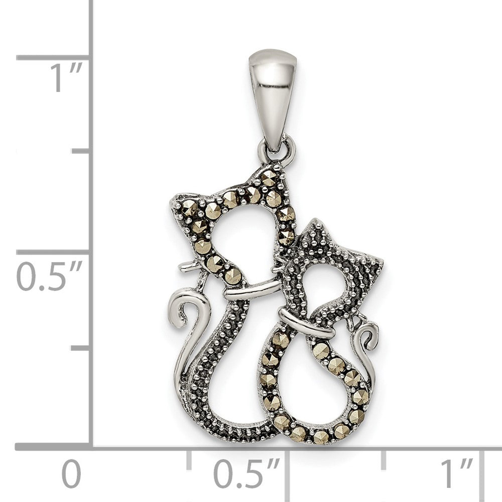 FJC Finejewelers 925 Sterling Silver Antiqued Polished Marcasite Cats Charm 25 x 13 mm