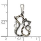FJC Finejewelers 925 Sterling Silver Antiqued Polished Marcasite Cats Charm 25 x 13 mm
