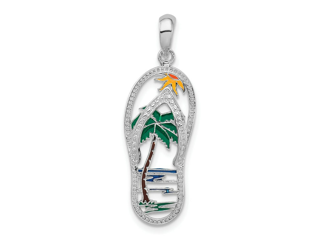 FJC Finejewelers 925 Sterling Silver Rhodium Plated Enameled Palm Tree Flip-flop Charm 32 x 10 mm