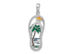 FJC Finejewelers 925 Sterling Silver Rhodium Plated Enameled Palm Tree Flip-flop Charm 32 x 10 mm