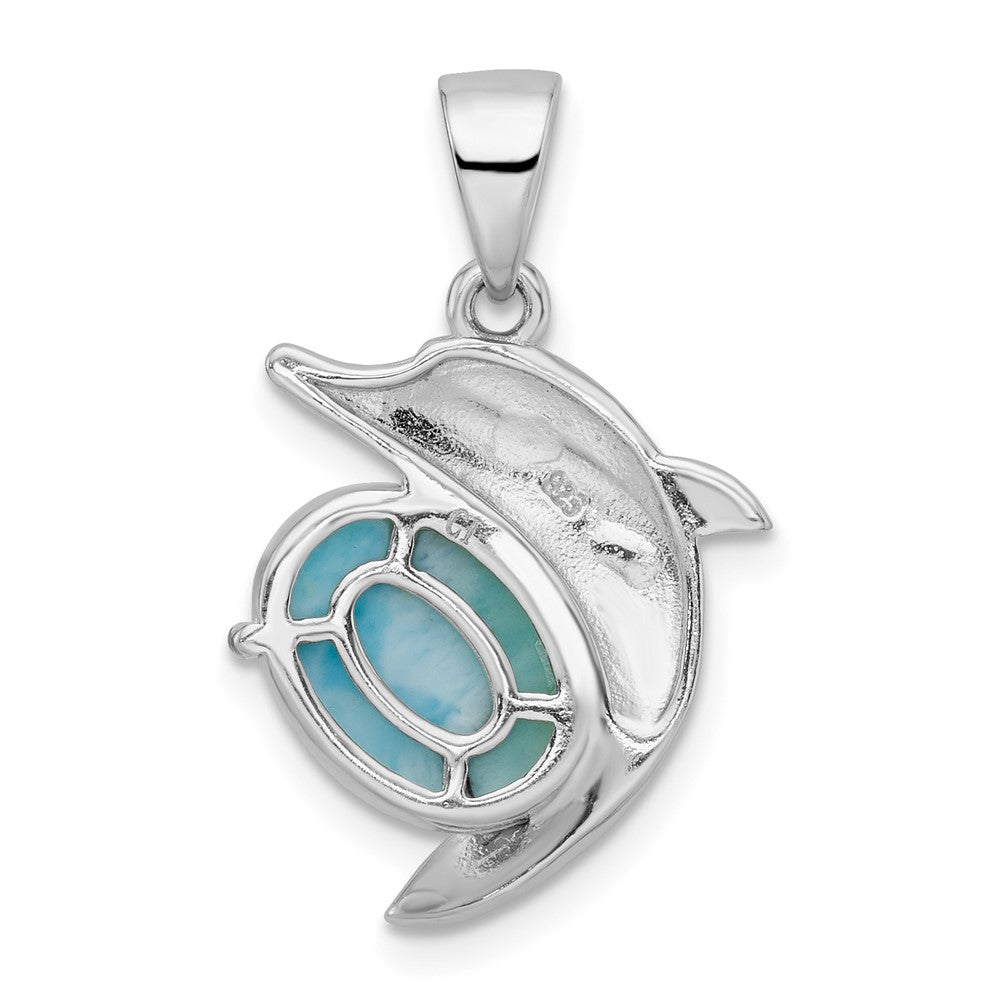 FJC Finejewelers 925 Sterling Silver Rhodium Plated Polished Filigree Dolphin Larimar Charm 26 x 16 mm