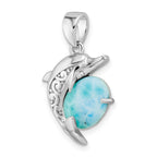 FJC Finejewelers 925 Sterling Silver Rhodium Plated Polished Filigree Dolphin Larimar Charm 26 x 16 mm