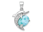 FJC Finejewelers 925 Sterling Silver Rhodium Plated Polished Filigree Dolphin Larimar Charm 26 x 16 mm