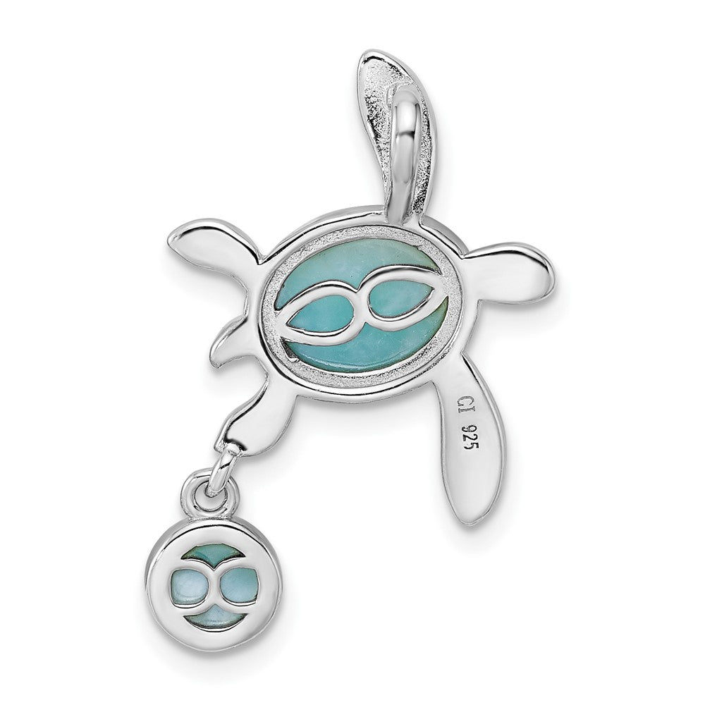FJC Finejewelers 925 Sterling Silver Rhodium Plated Polished Larimar Turtle Chain Slide 28 x 17 mm