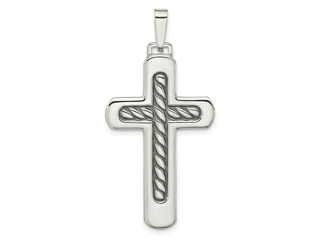 FJC Finejewelers 925 Sterling Silver Polished and Antiqued Textured Center Cross Charm 45 x 22 mm