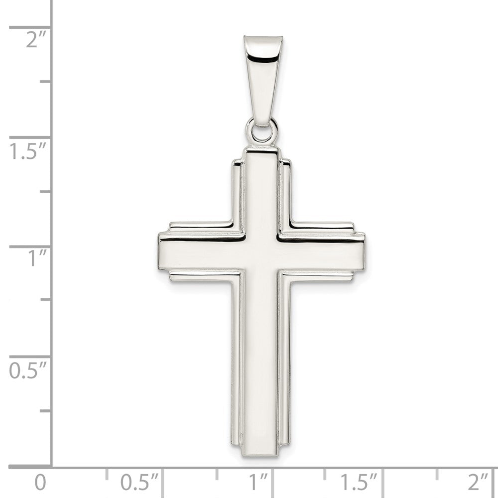FJC Finejewelers 925 Sterling Silver Polished with Edge Lines Latin Cross Charm 48 x 23 mm