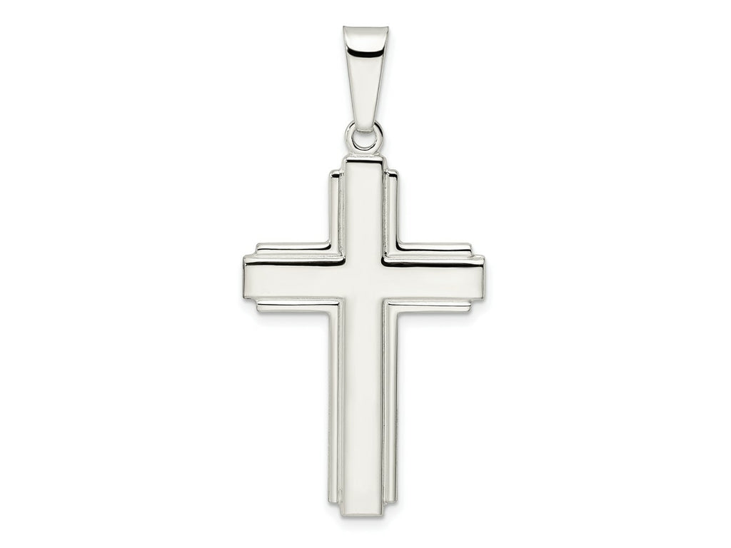 FJC Finejewelers 925 Sterling Silver Polished with Edge Lines Latin Cross Charm 48 x 23 mm