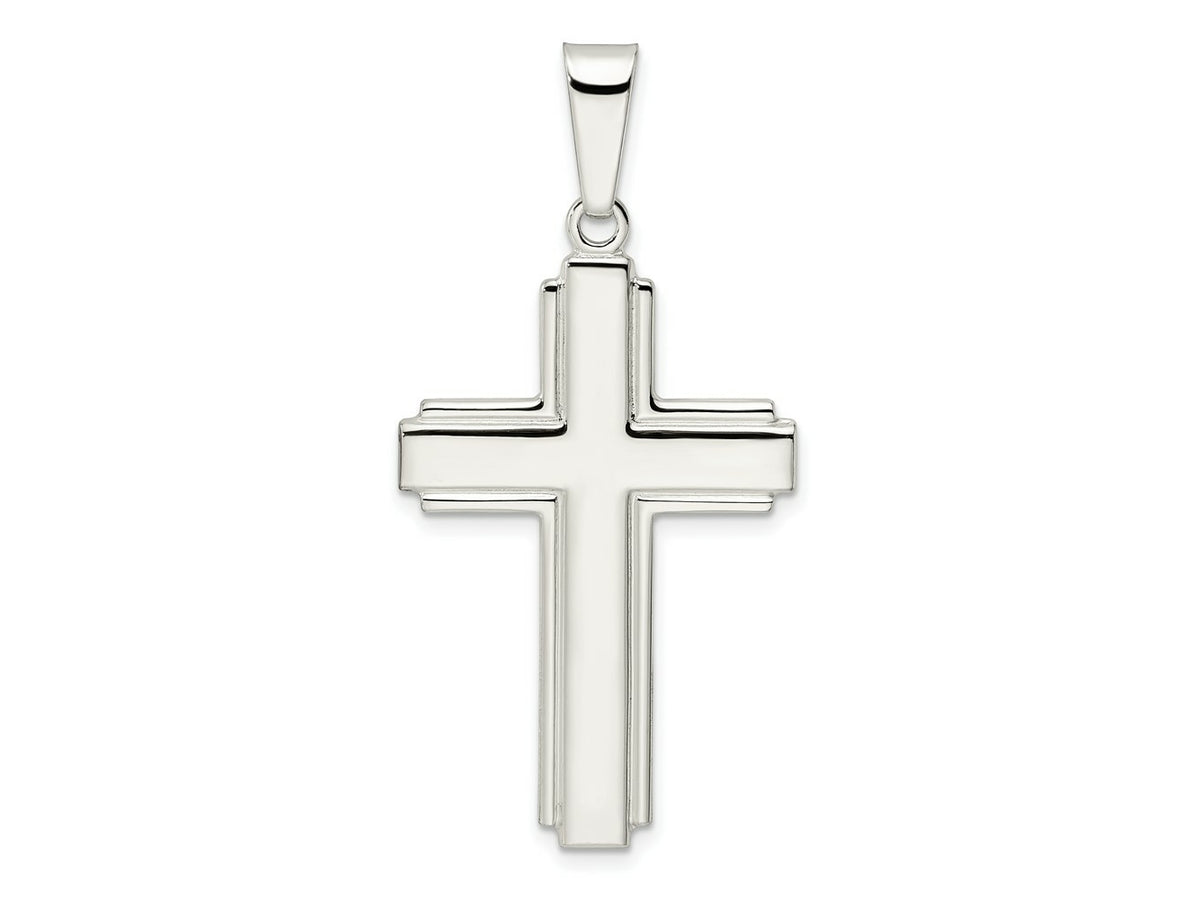 FJC Finejewelers 925 Sterling Silver Polished with Edge Lines Latin Cross Charm 48 x 23 mm