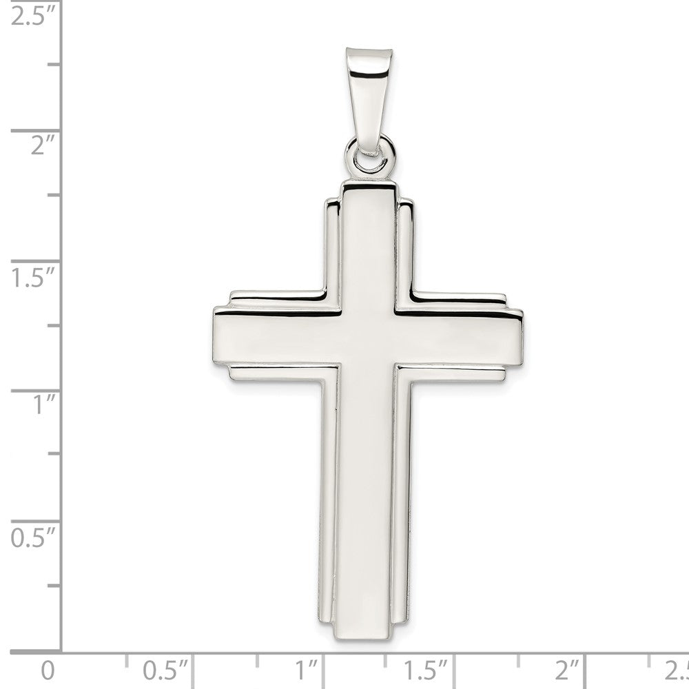 FJC Finejewelers 925 Sterling Silver Polished with Edge Lines Large Latin Cross Charm 56 x 30 mm