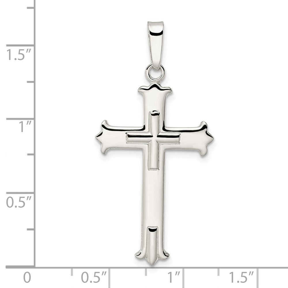 FJC Finejewelers 925 Sterling Silver Polished Fleur de Lis Cross with Cross Center Charm 42 x 20 mm