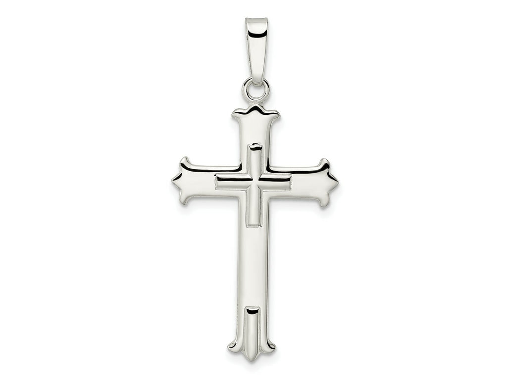FJC Finejewelers 925 Sterling Silver Polished Fleur de Lis Cross with Cross Center Charm 42 x 20 mm