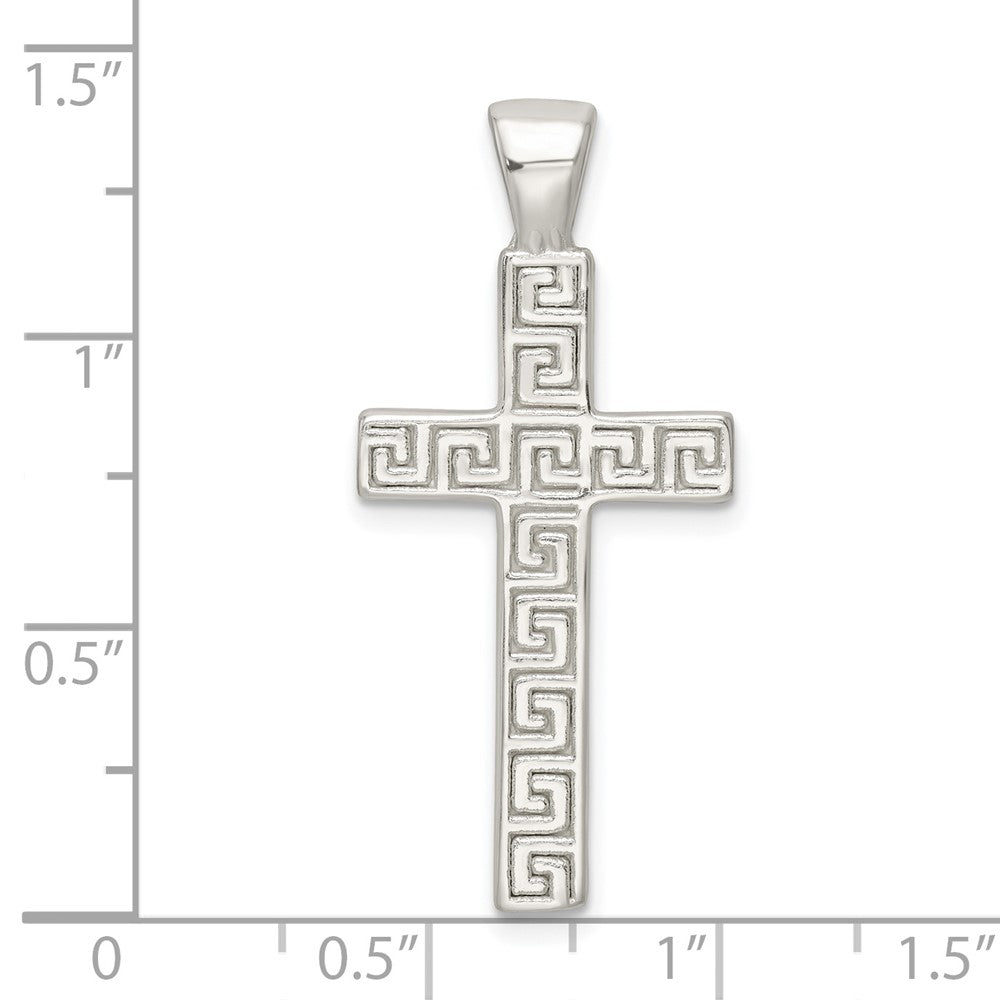 FJC Finejewelers 925 Sterling Silver Polished Greek Key Hollow Latin Cross Charm 36 x 16 mm