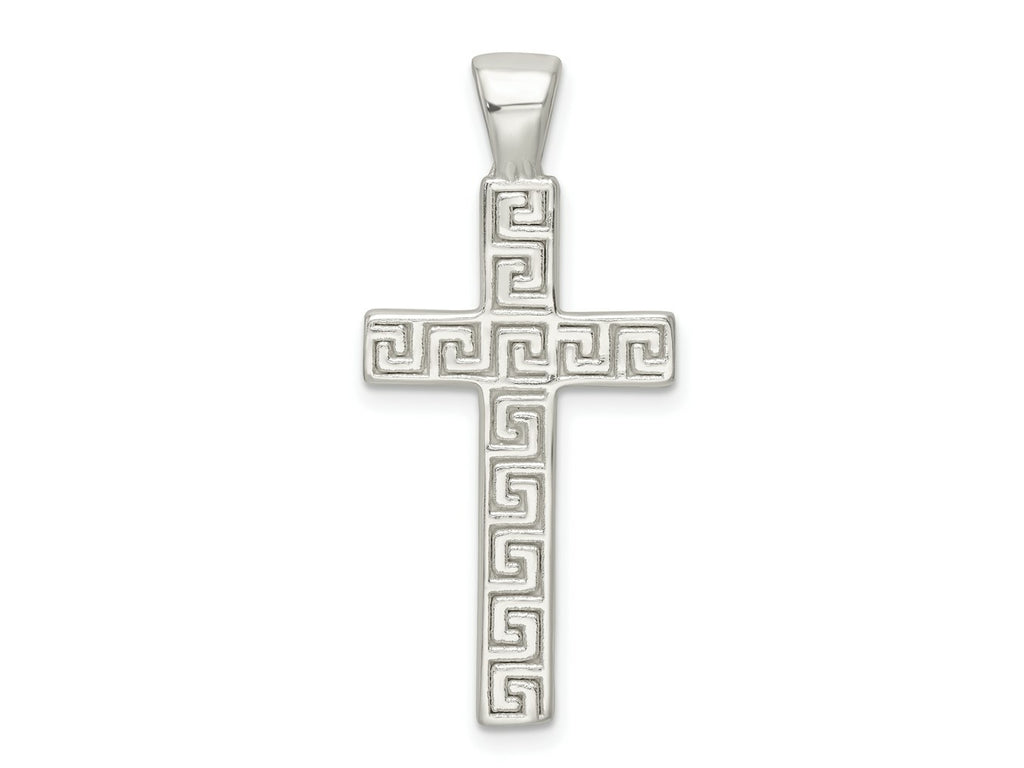 FJC Finejewelers 925 Sterling Silver Polished Greek Key Hollow Latin Cross Charm 36 x 16 mm