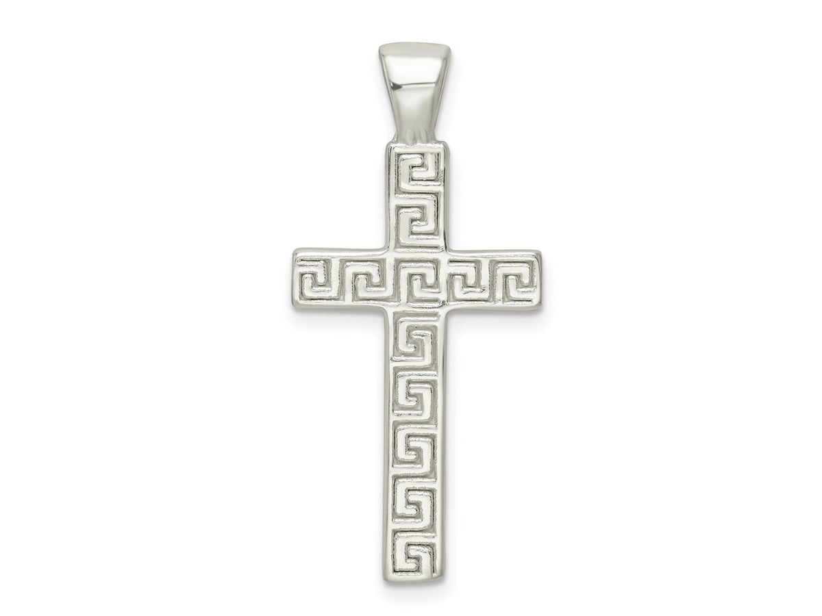 FJC Finejewelers 925 Sterling Silver Polished Greek Key Hollow Latin Cross Charm 36 x 16 mm