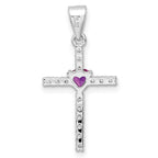 FJC Finejewelers 925 Sterling Silver Rhodium Plated Pink CZ Heart and Clear CZ Cross Charm 26 x 13 mm