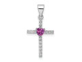 FJC Finejewelers 925 Sterling Silver Rhodium Plated Pink CZ Heart and Clear CZ Cross Charm 26 x 13 mm
