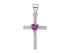 FJC Finejewelers 925 Sterling Silver Rhodium Plated Pink CZ Heart and Clear CZ Cross Charm 26 x 13 mm