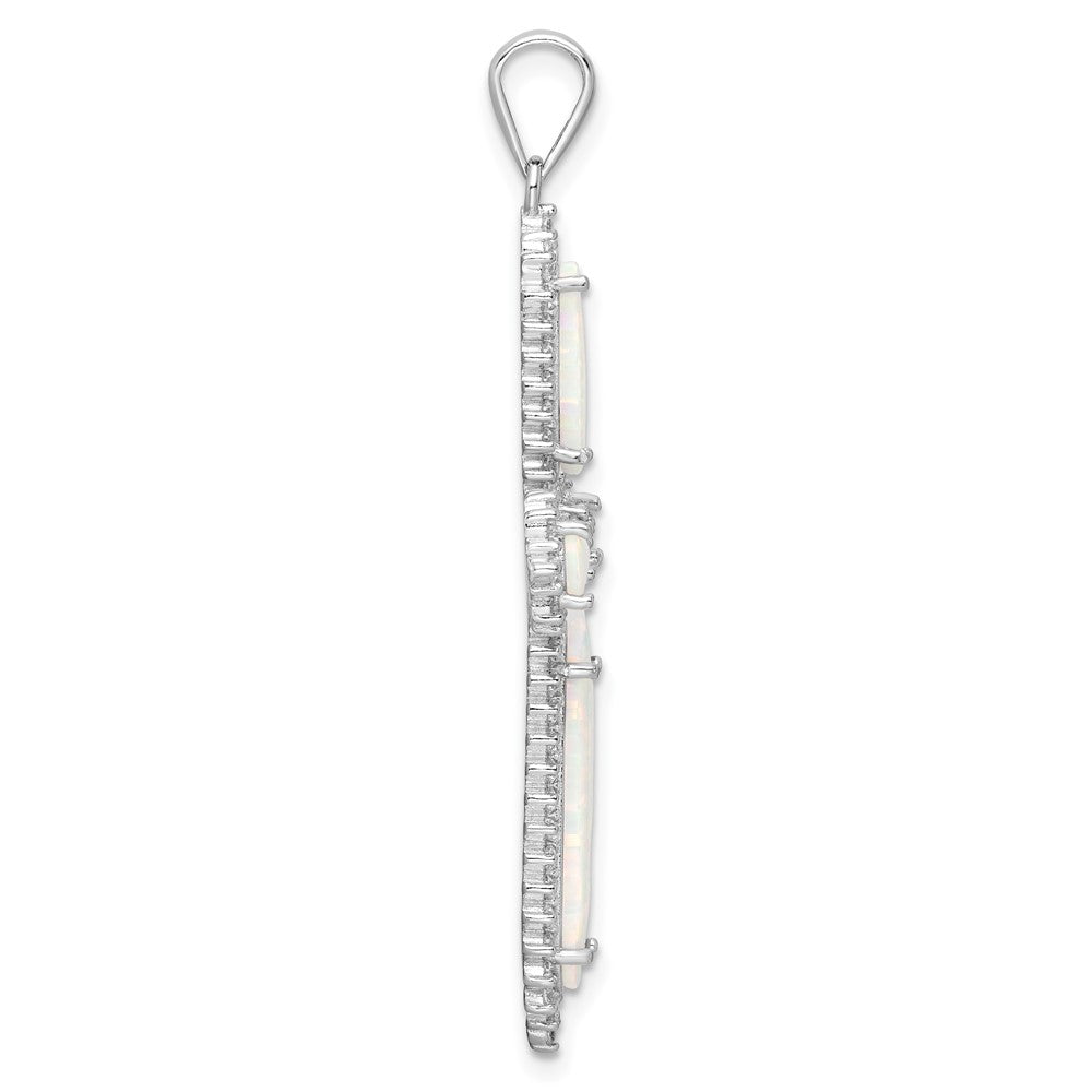 FJC Finejewelers 925 Sterling Silver d White Created Opal and CZ Border Cross Charm 48 x 32 mm
