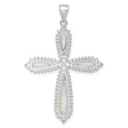 FJC Finejewelers 925 Sterling Silver d White Created Opal and CZ Border Cross Charm 48 x 32 mm