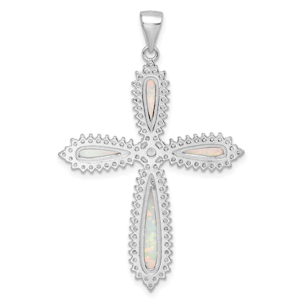 FJC Finejewelers 925 Sterling Silver d White Created Opal and CZ Border Cross Charm 48 x 32 mm