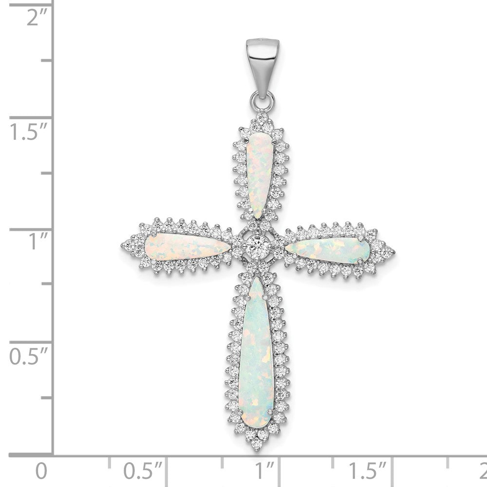 FJC Finejewelers 925 Sterling Silver d White Created Opal and CZ Border Cross Charm 48 x 32 mm