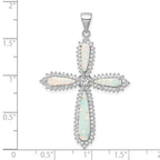 FJC Finejewelers 925 Sterling Silver d White Created Opal and CZ Border Cross Charm 48 x 32 mm