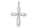 FJC Finejewelers 925 Sterling Silver d White Created Opal and CZ Border Cross Charm 48 x 32 mm