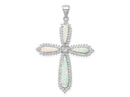 FJC Finejewelers 925 Sterling Silver d White Created Opal and CZ Border Cross Charm 48 x 32 mm