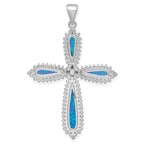FJC Finejewelers 925 Sterling Silver Rhodium Platedd Blue Created Opal and CZ Border Cross Charm 48 x 32 mm