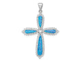 FJC Finejewelers 925 Sterling Silver Rhodium Platedd Blue Created Opal and CZ Border Cross Charm 48 x 32 mm