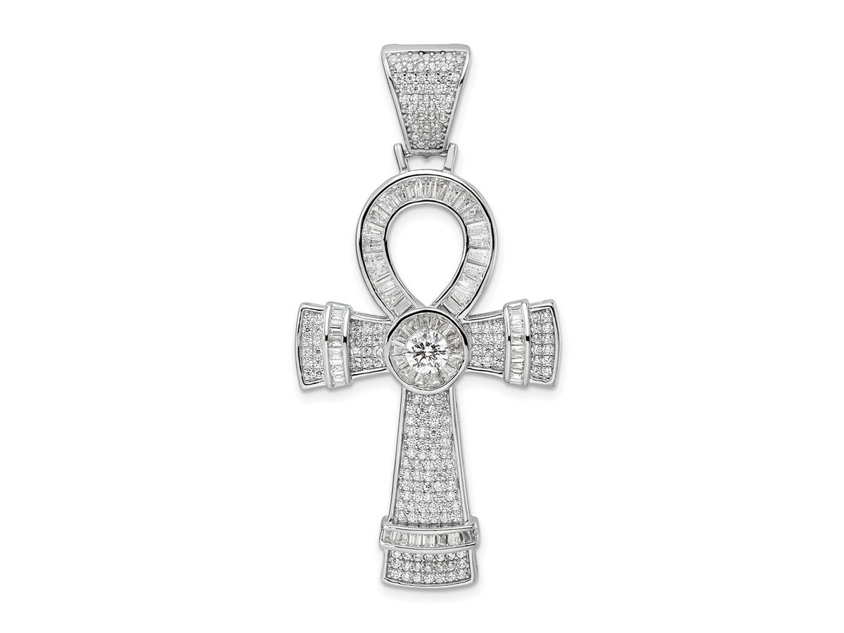 FJC Finejewelers 925 Sterling Silver Rhodium Plated Polished CZ Ankh Cross Charm 54 x 26 mm