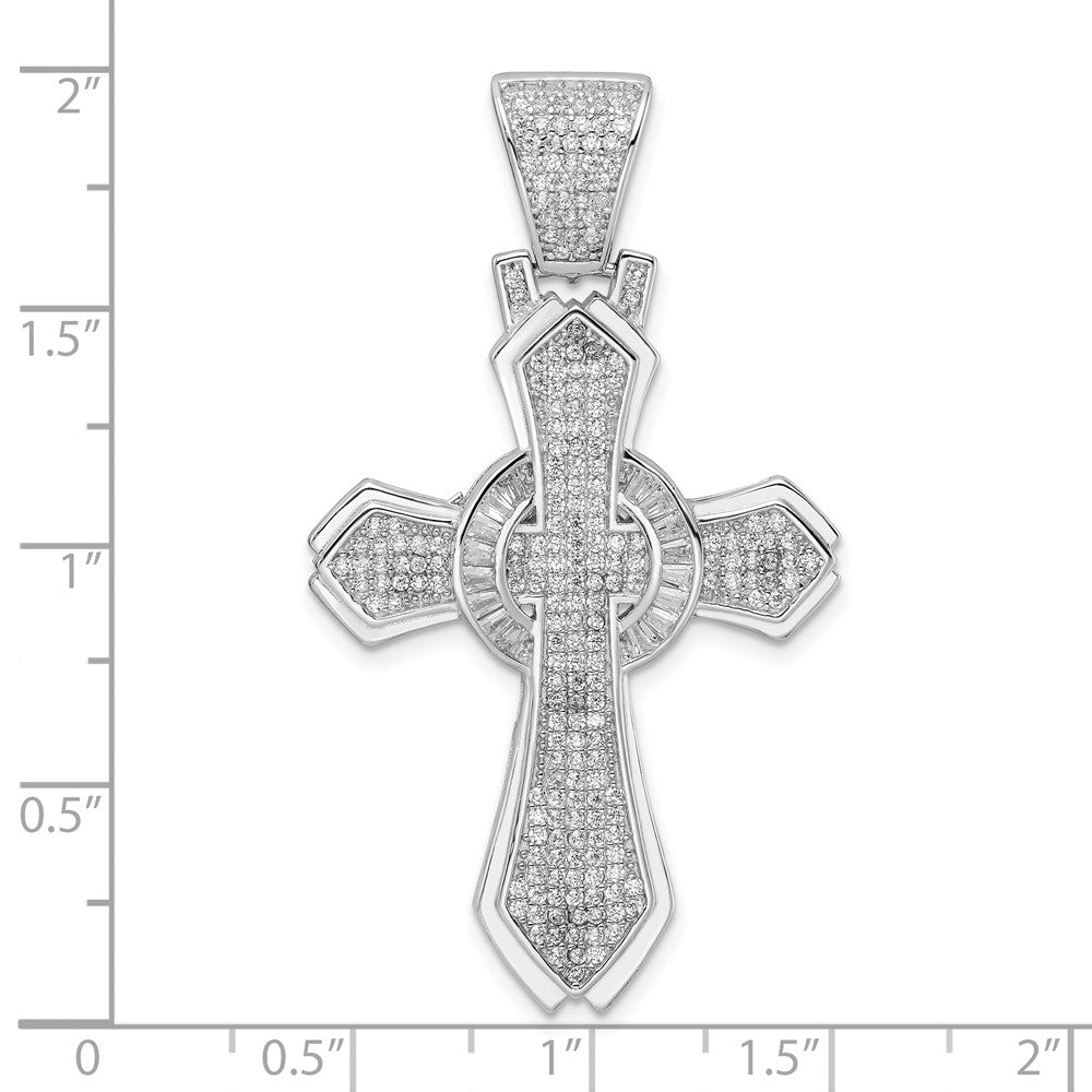 FJC Finejewelers 925 Sterling Silver Rhodium Plated Polished CZ Cross Charm 50 x 28 mm
