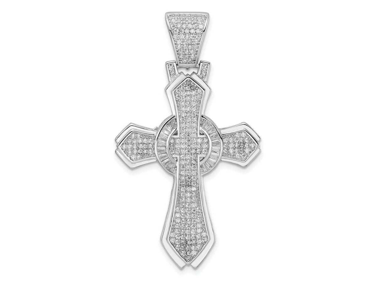 FJC Finejewelers 925 Sterling Silver Rhodium Plated Polished CZ Cross Charm 50 x 28 mm