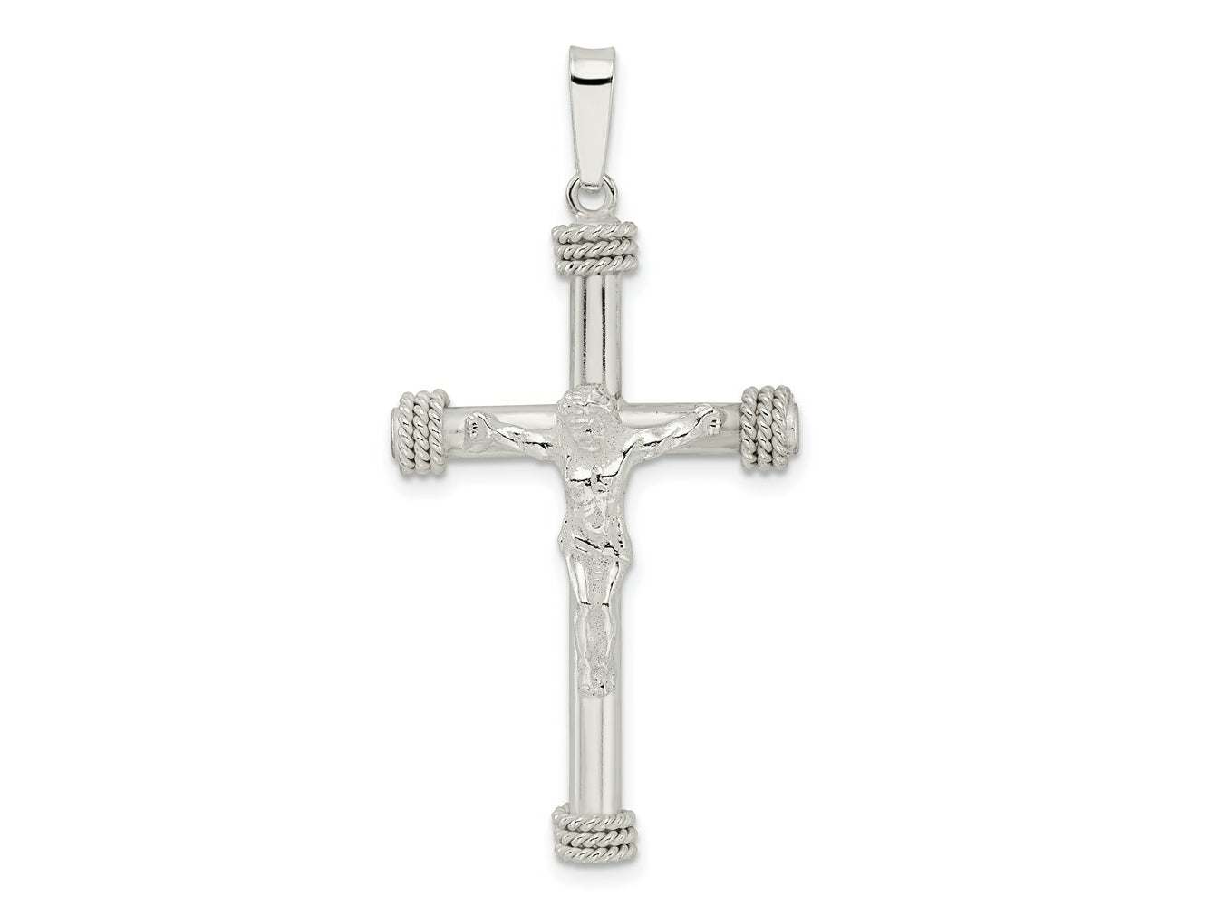 FJC Finejewelers 925 Sterling Silver Polished with Rope Ends Hollow Crucifix Charm 47 x 23 mm
