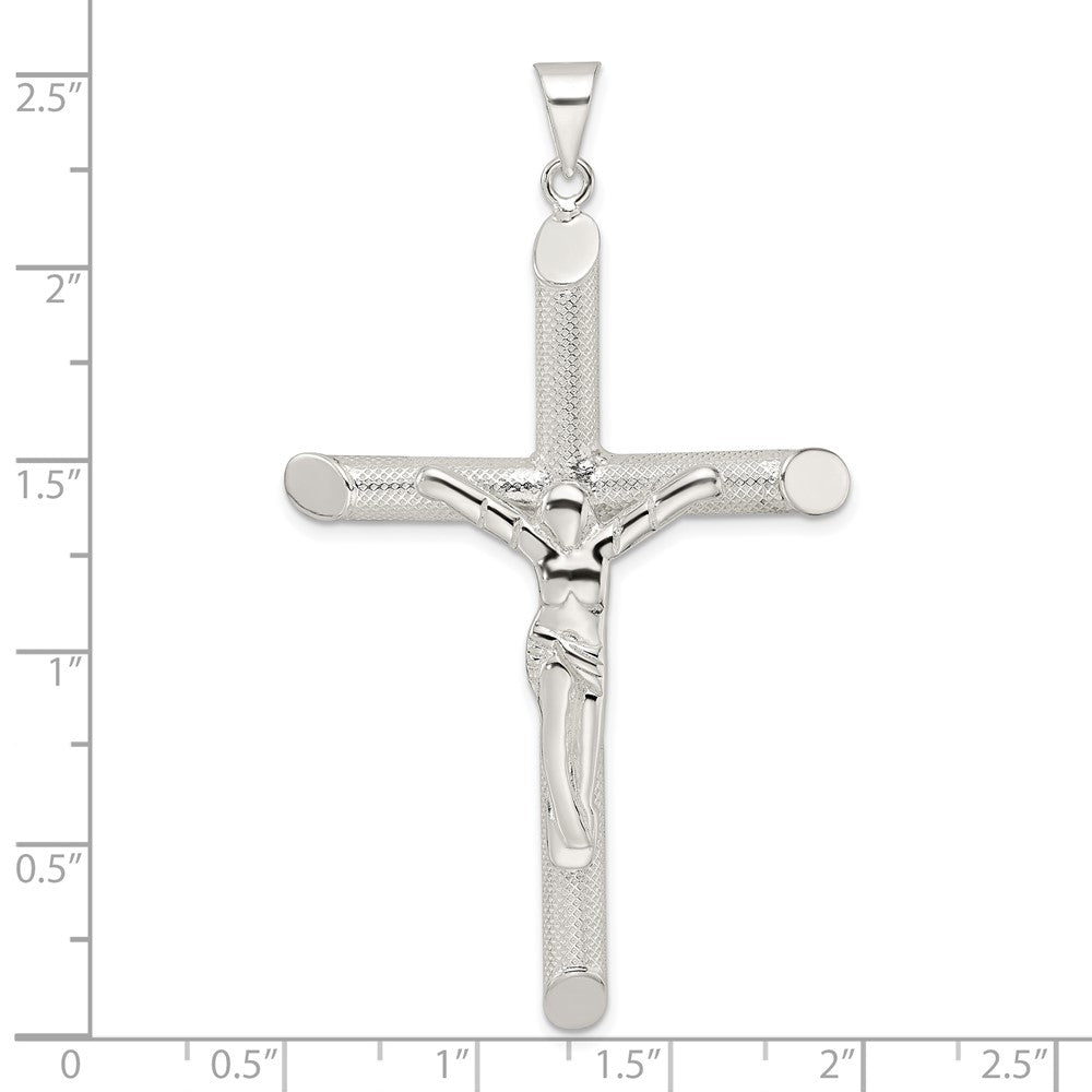 FJC Finejewelers 925 Sterling Silver Polished and Texture Tube Crucifix Cross Charm 63 x 37 mm