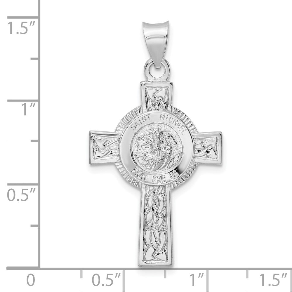 FJC Finejewelers 925 Sterling Silver Rhodium Plated Polished Solid St Michael Cross Charm 39 x 20 mm