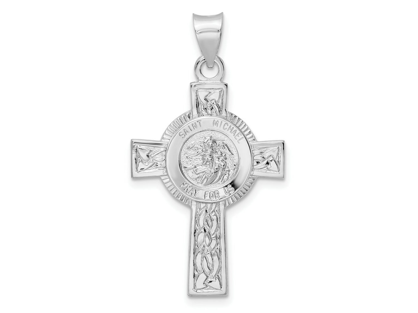 FJC Finejewelers 925 Sterling Silver Rhodium Plated Polished Solid St Michael Cross Charm 39 x 20 mm