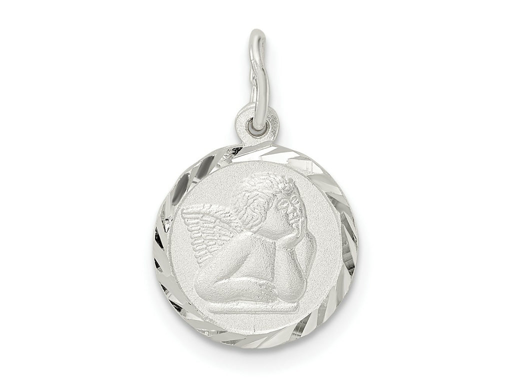 FJC Finejewelers 925 Sterling Silver Polished Satin and Bright Cut Cherub Circle Charm 19 x 12 mm