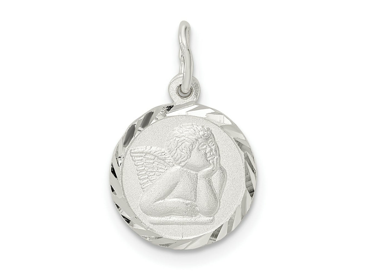FJC Finejewelers 925 Sterling Silver Polished Satin and Bright Cut Cherub Circle Charm 19 x 12 mm