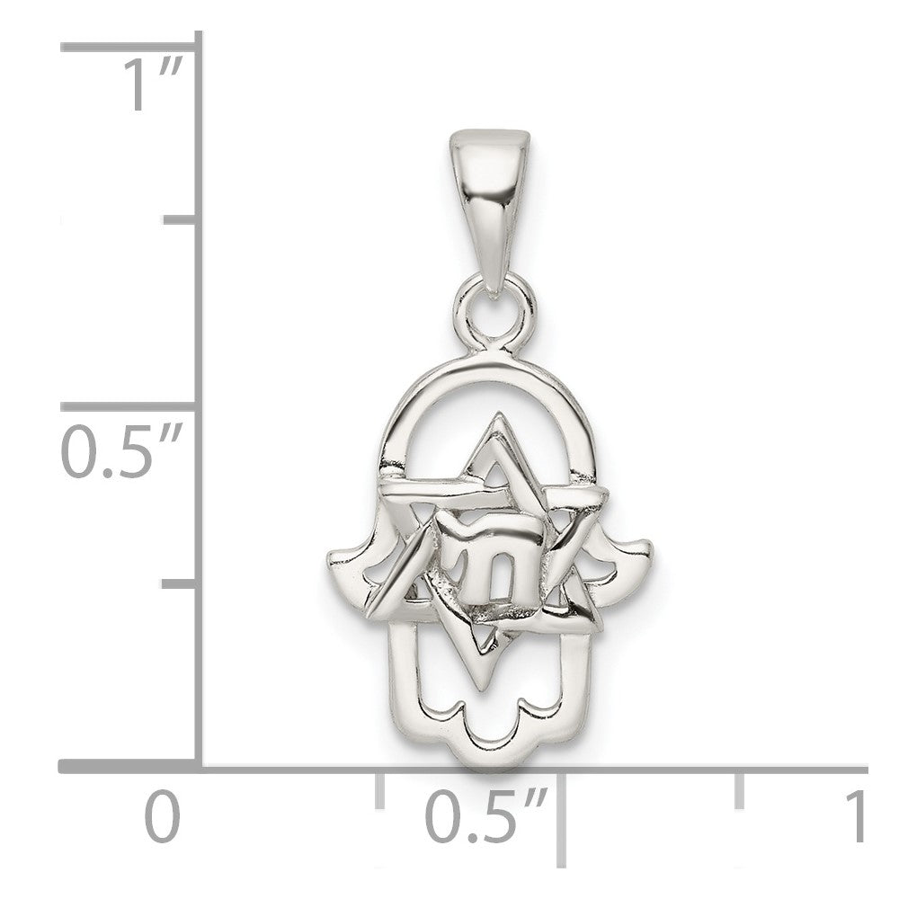 FJC Finejewelers 925 Sterling Silver Polished Chai in Star of David Hamsa Charm 23 x 11 mm
